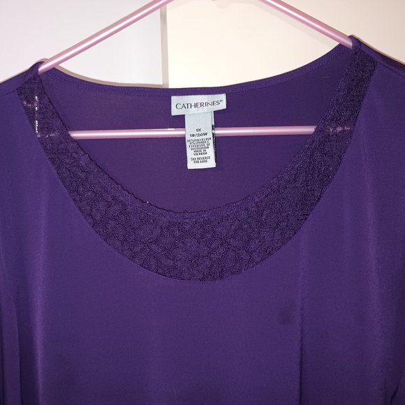EUC ~Catherines Women's Blouse Royal Violet Scoop Lace Top Long Sleeve ~Size: 1X - Picture 2 of 4